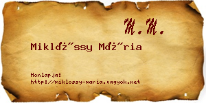 Miklóssy Mária névjegykártya
